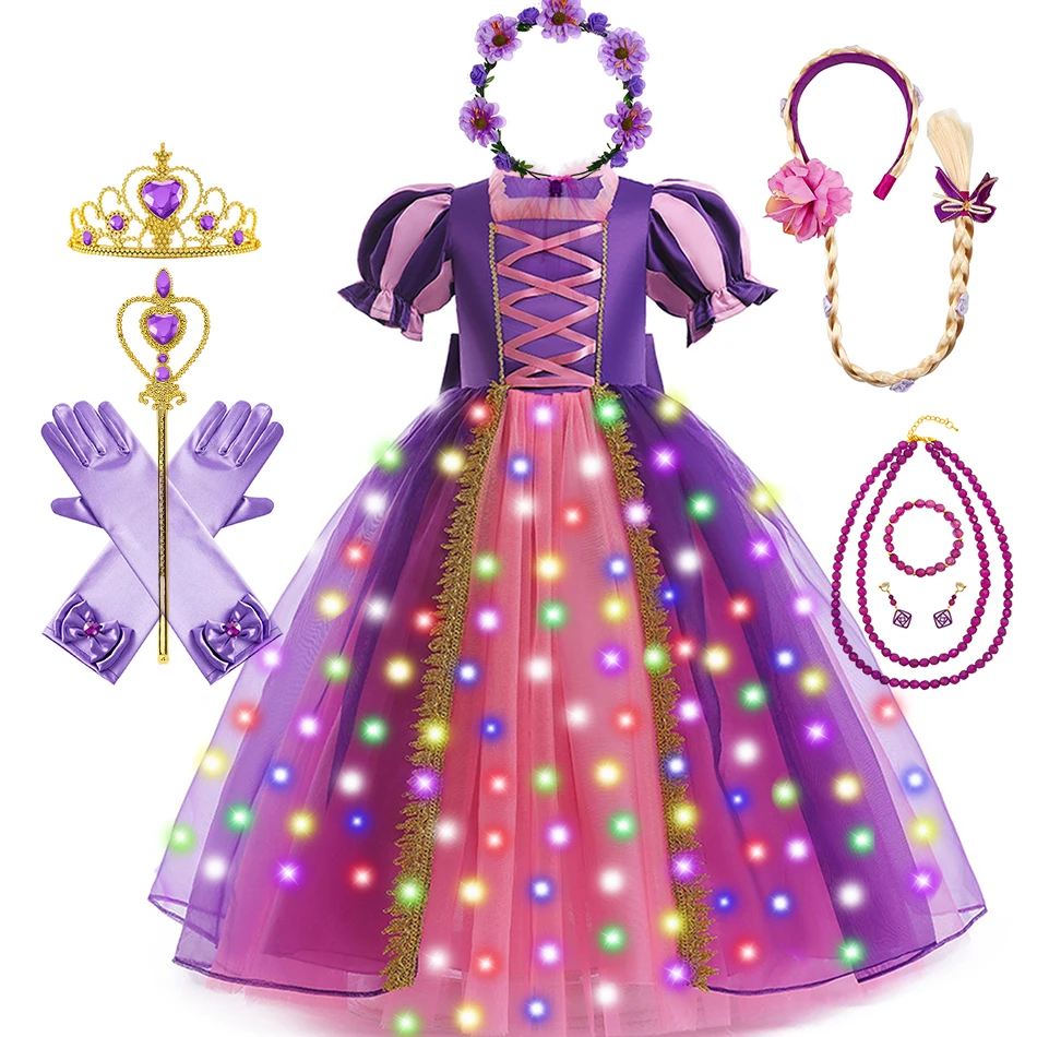 

Disney Princess Rapunzel Cosplay Costume Children Lace Tulle Frocks Kids Stage Performance Outfits Girls Purple Elegant Gown