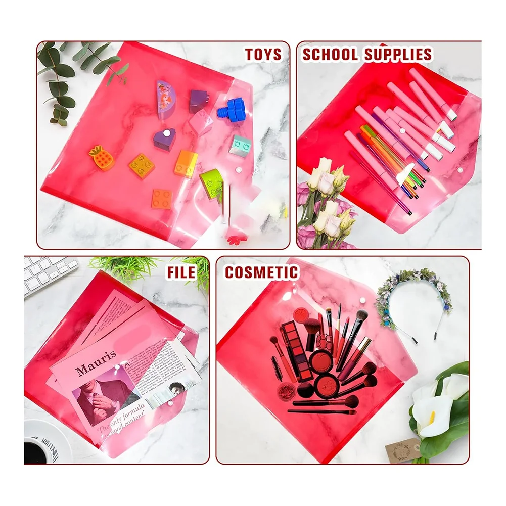 【قطرة السعر! !】12 قطعة من مظاريف المستندات البلاستيكية مع إغلاق سريع للمستندات بحجم A4، ومجلدات البولي إيثيلين للمدرسة والمورد