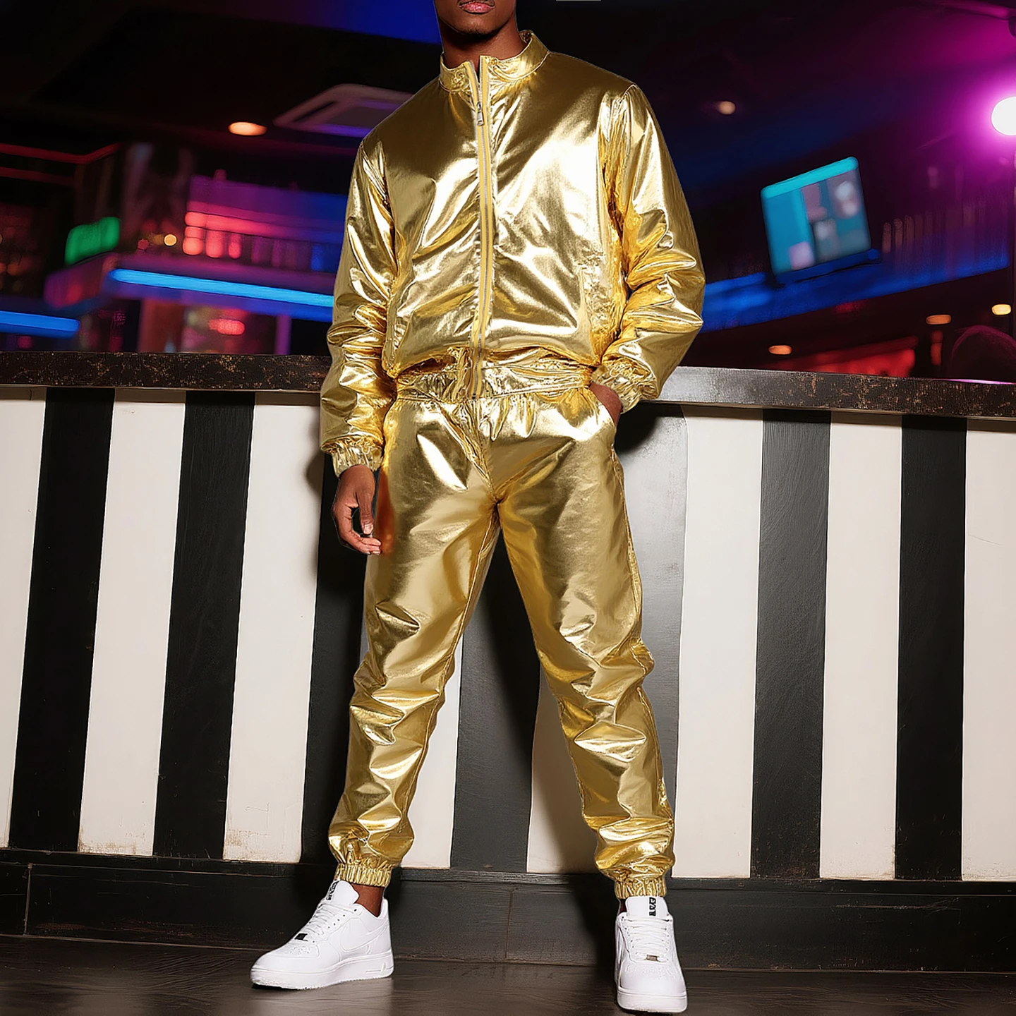 Casual Sportswear Sets, Fashionable and Trendy Shiny Jackets, Men's and Women's Jackets Can Be Freely Matched for a Cool Look