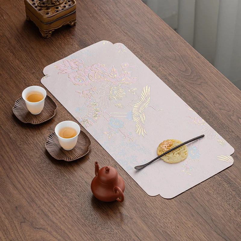 

Brocade Embossed Double-Sided Tea Mat New Chinese Style Zen Retro Table Runner Heat Proof Pot Tray Tablecloth Owner