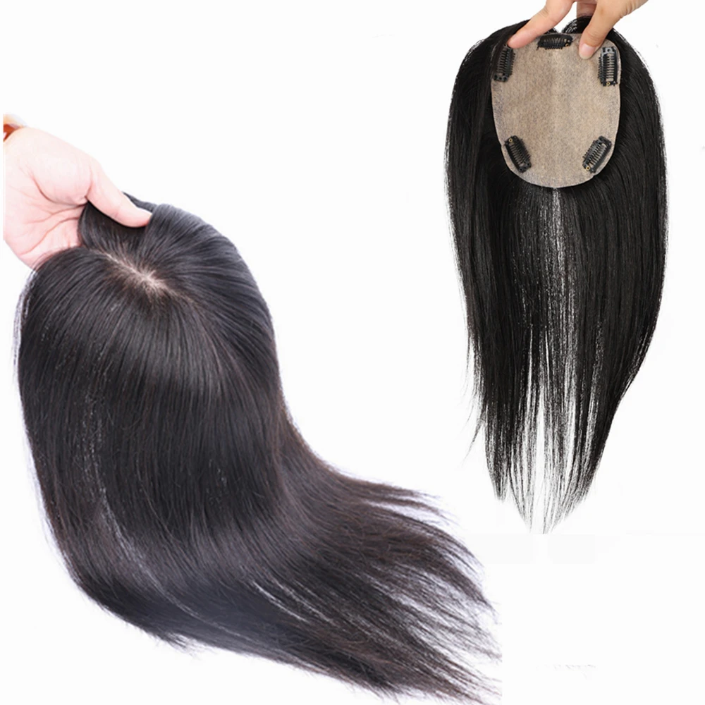 12x13cm Silk Base Human Hair Topper for Women Natural Scalp Top Straight European Hair Clip in Hairpiece Free Part Remy