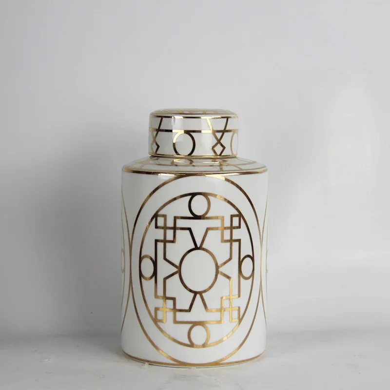Gold Grain Ceramic Cylinder Tank Airtight Storage Jar General Jar Vase Tissue Box Ceramic Handicraft Ornaments Vintage Bottle