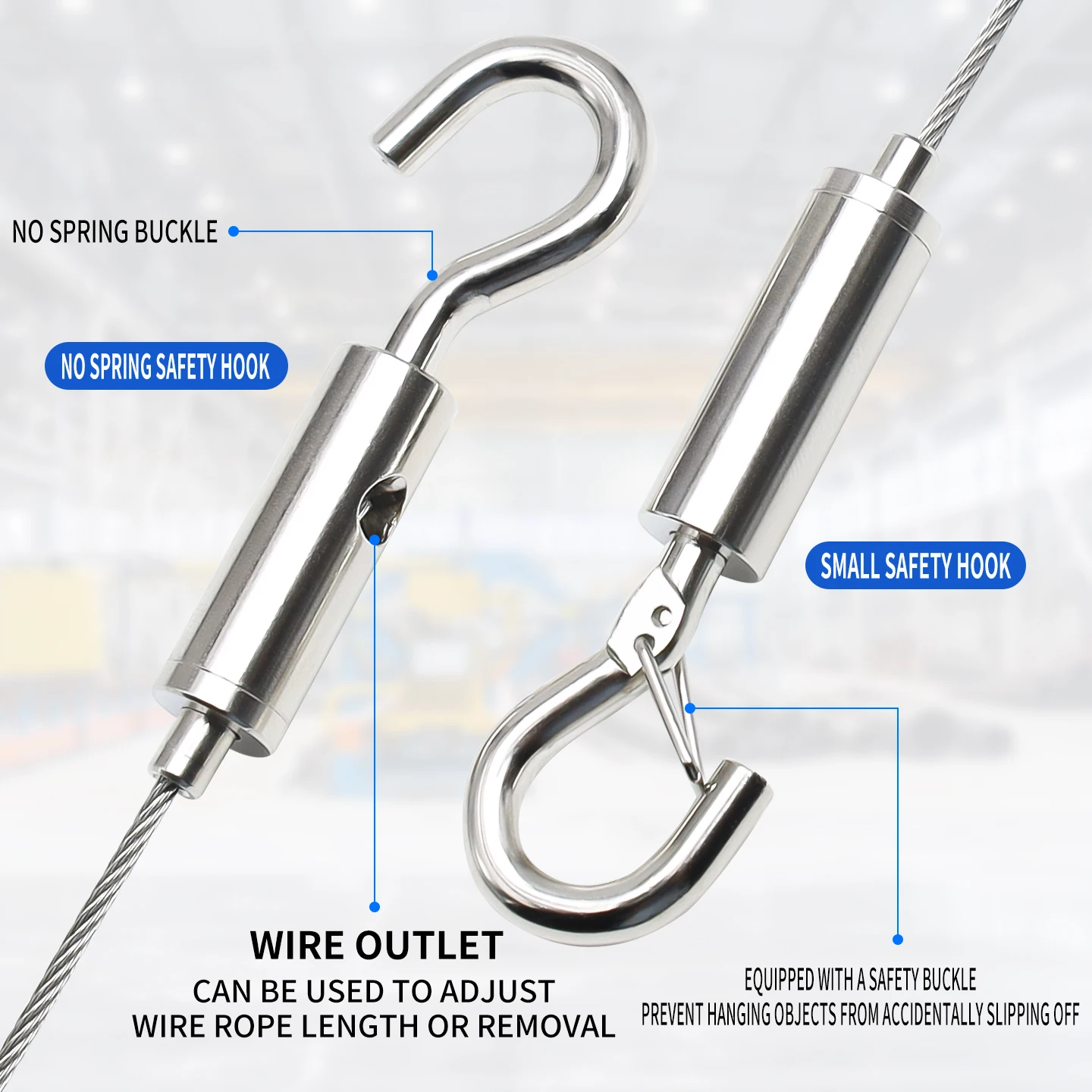 Picture 6: 4PCS The hanging kit is suitable for 1.5mm steel cable ropes, adjustable metal hooks, and can support up to 40kg of weight