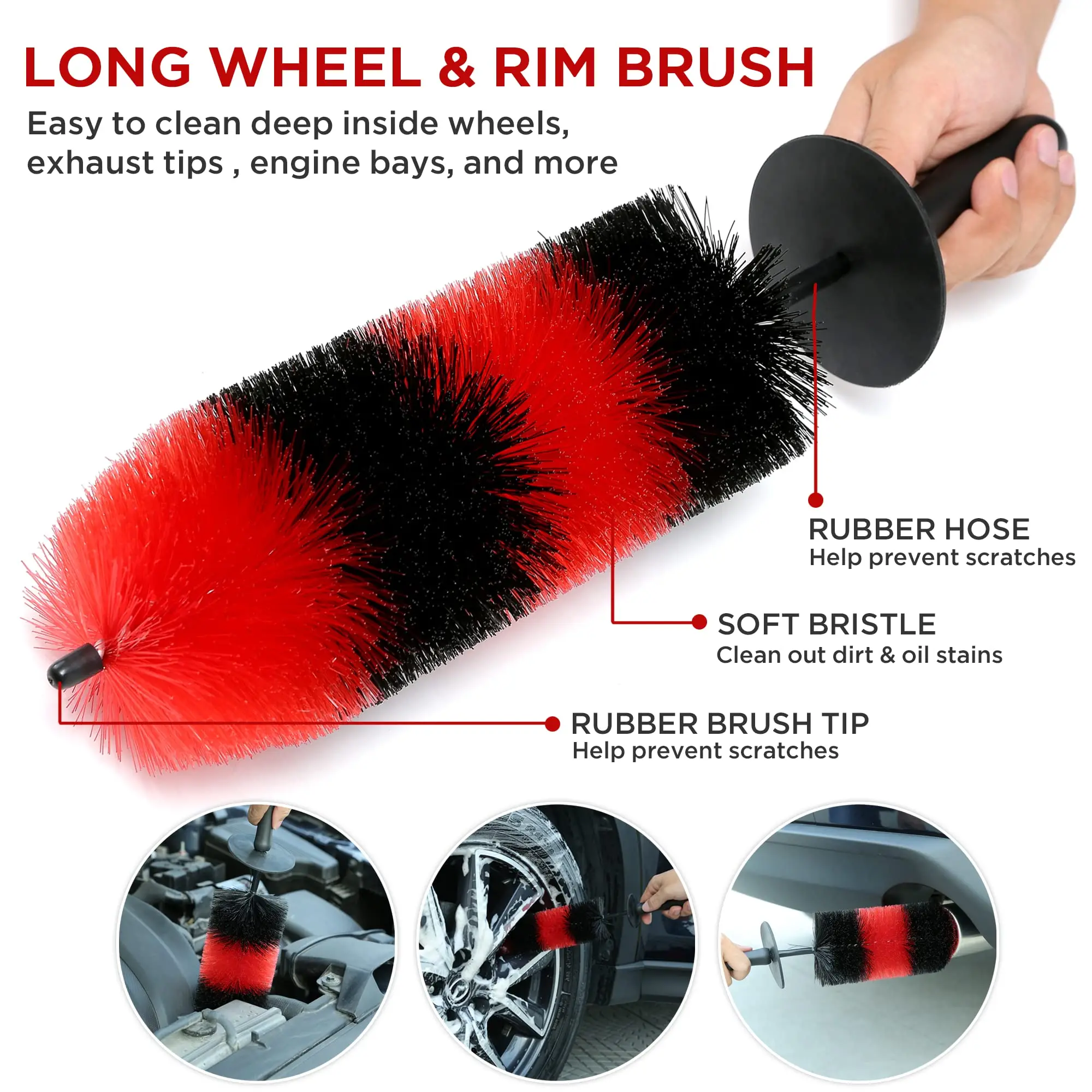 UNTIOR Wheel Tire Brush Set Long Soft Bristle Detail Brushes Microfiber Cleaning Cloth for Cleaning Wheel Car Detailing Kit