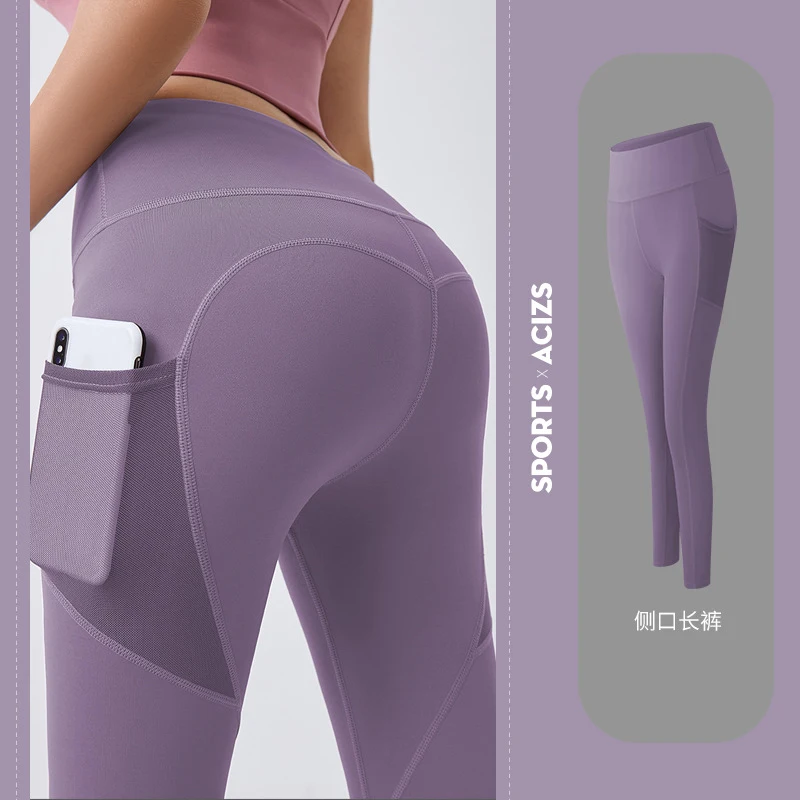 Mallas de cintura alta con bolsillos para mujer, pantalones de chándal deportivos de secado rápido para correr, entrenamiento, Yoga, novedad de 2023