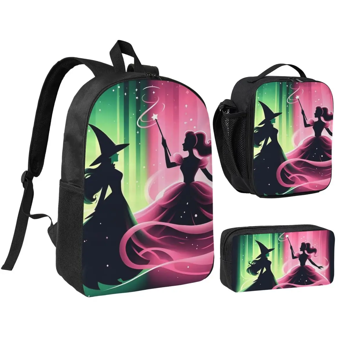Wicked Movie Gothic Fairy Tale Backpack Student BookBag School Bag Shoulder Bags 3ps Insulated Lunch Bag Pencil Case