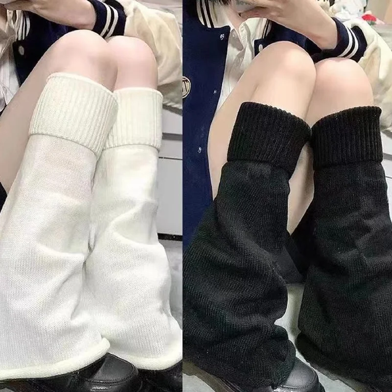 Gothic Women's Sweet Y2k Solid Color Stretchy Stocking Harajuku Flared Leg Warmers Knitted Boots Cover Jk Uniform Socks Leggings
