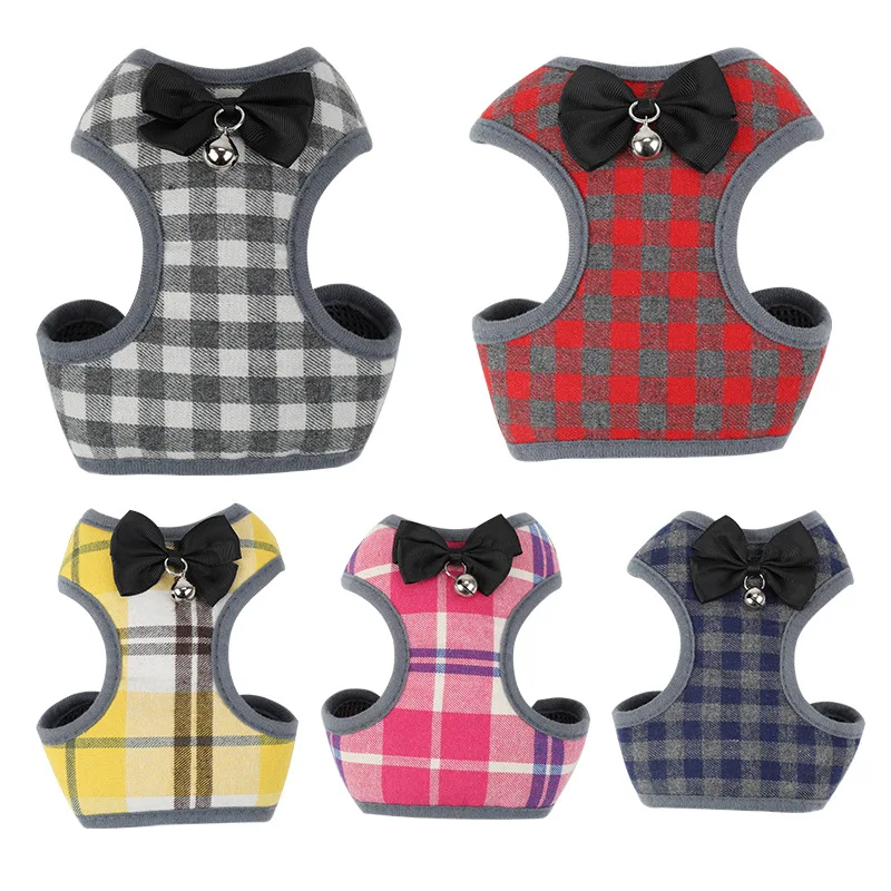 Plaid Dog Harness and Leash Set for Small Medium Dogs Cats Puppy French Bulldog Pet Bowtie Tuxedo Vest Harness