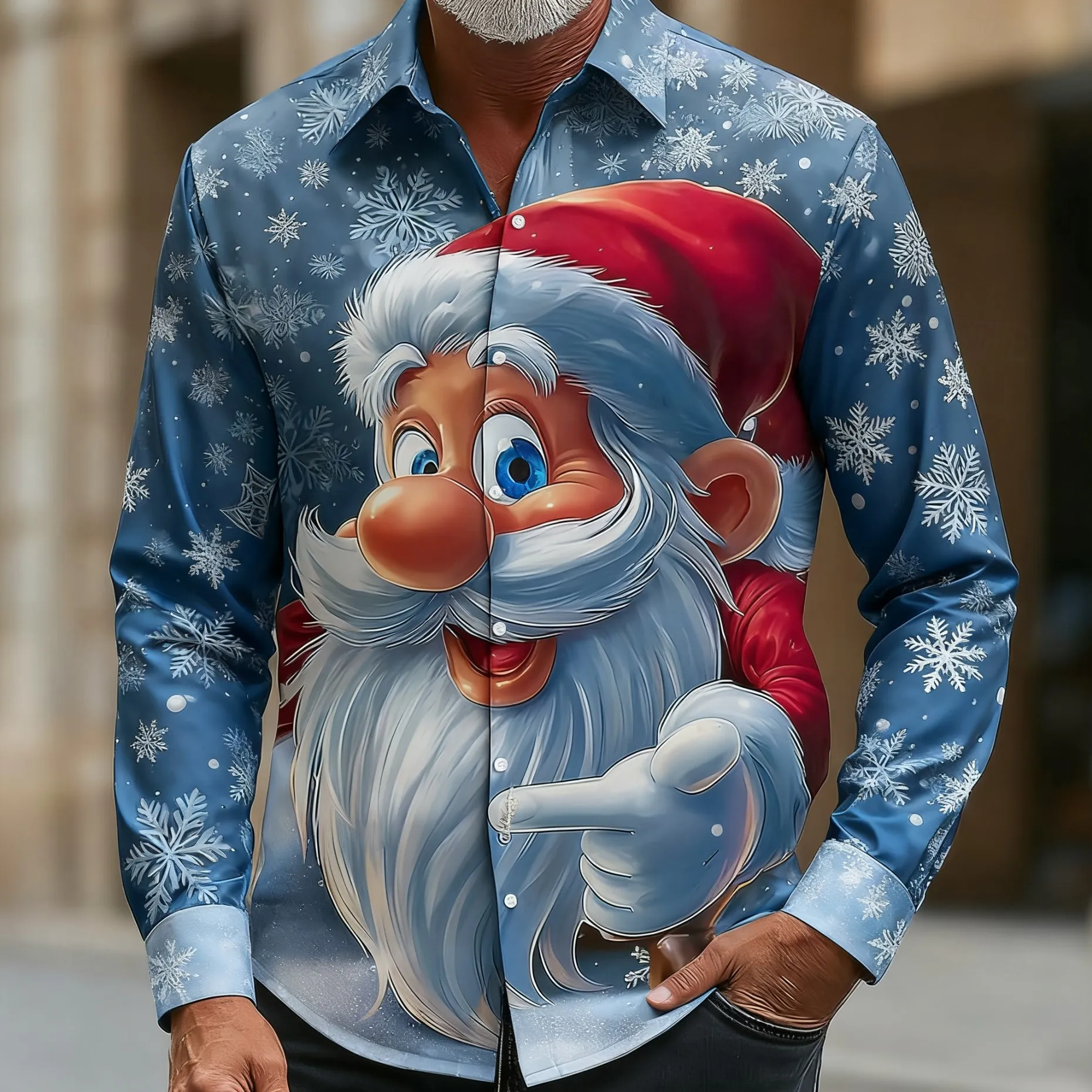 

Рождественская мужская рубашка с рисунком Санта-Клауса и снежинки, рубашка на пуговицах с коротким рукавом, забавные уличные праздничные рубашки с 3D принтом и воротником