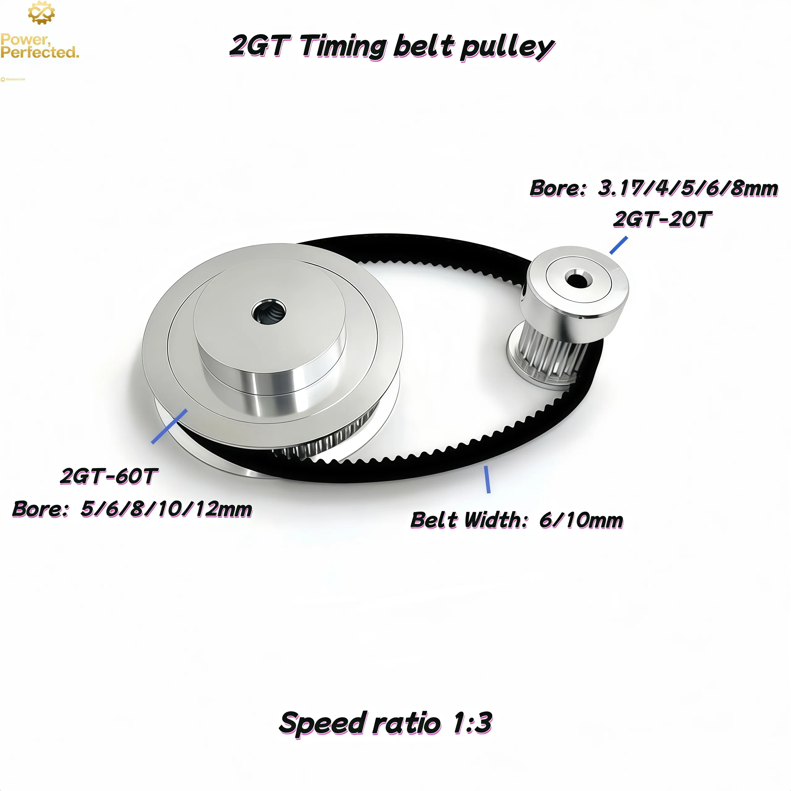 60T 20Teeth 2GT Timing Belt Pulley Set Tensioning Wheel Belt Width 10mm Bore 3~12mm Reduction 3:1 Synchronous Pulley Belt Kit