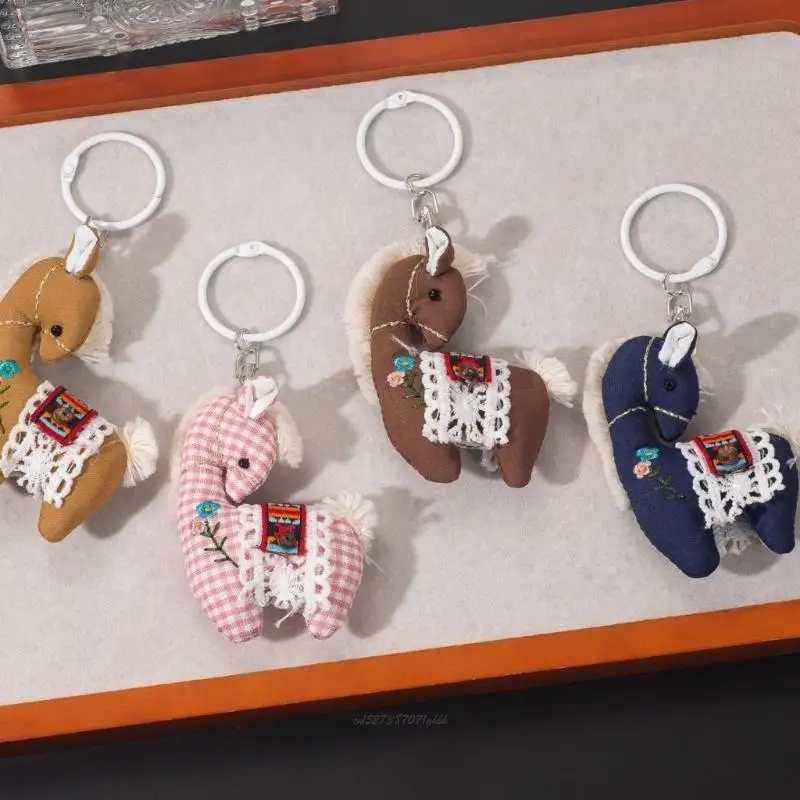 

X5XA Adorable Embroidered Horse Keychain Fabric Bag Charm Fashion Bag Pendant HolderFor Girls And Women