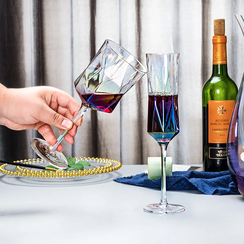 (Can Engrave Logo) 340ML Crystal Red Wine Glass With Gold Rim, Electroplated Color Stemware, Champagne Cup, Wedding Glass