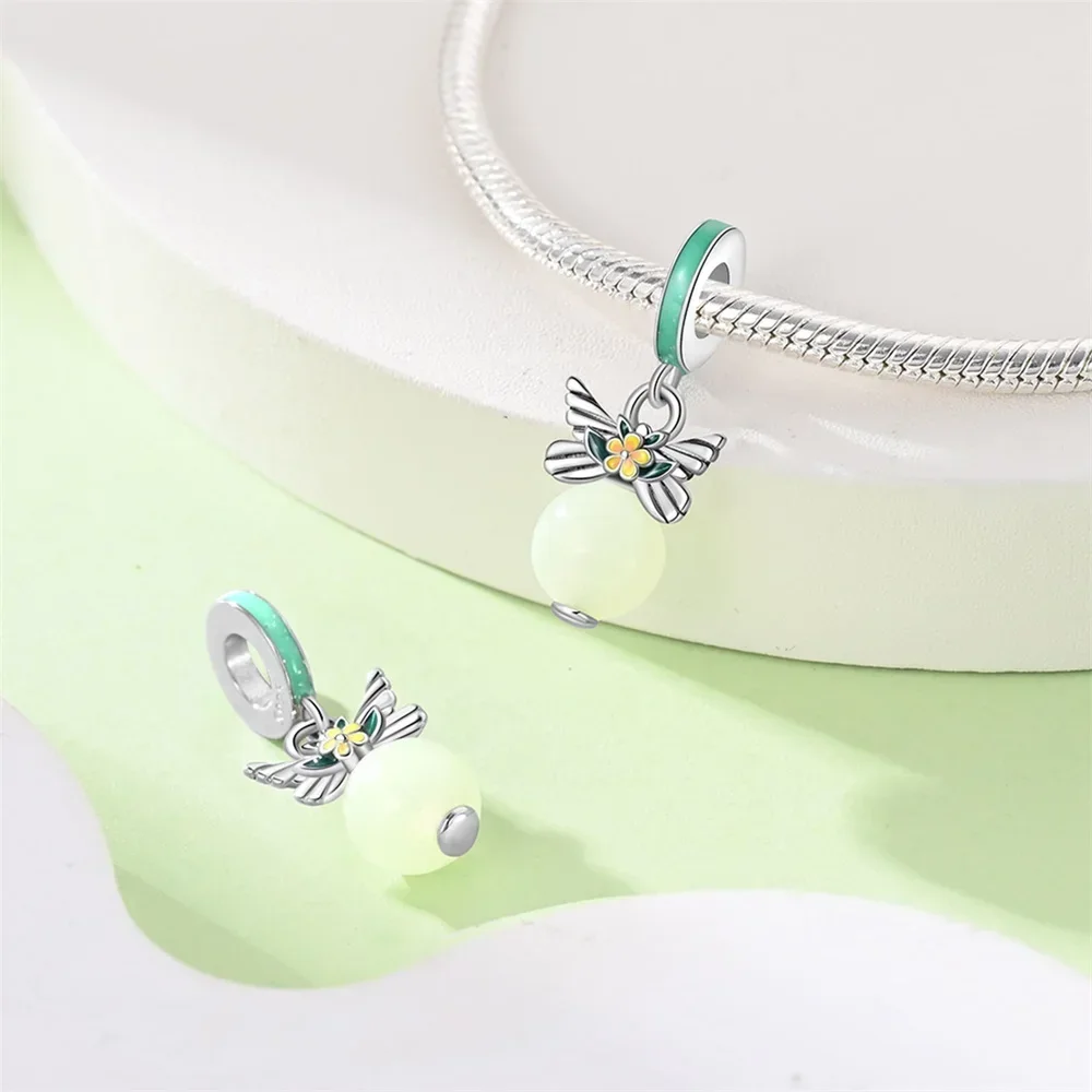 Charms Original 925er Silber vergoldet, lichtemittierende Pflanzen-Anhänger-Perlen für Armband, DIY, feines Geschenk, Frauen, zarter Schmuck, Accesso