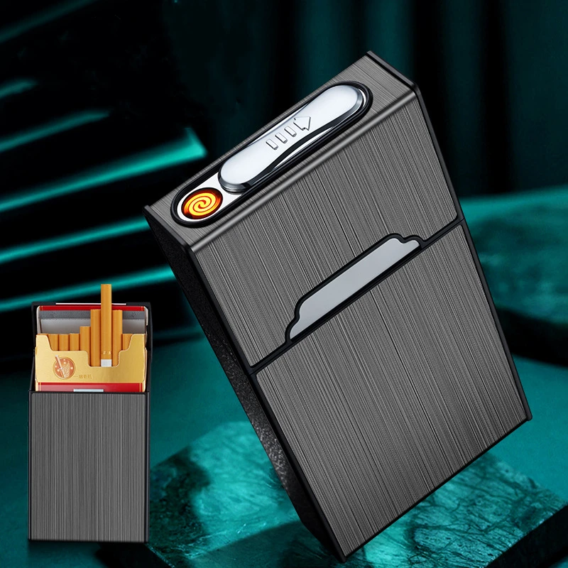 New 20 Sticks 5.5 Fine Cigarette Cigarette Case Lighter USB Rechargeable Tungsten Wire Cigarette Lighter Magnetic Cigarette Case