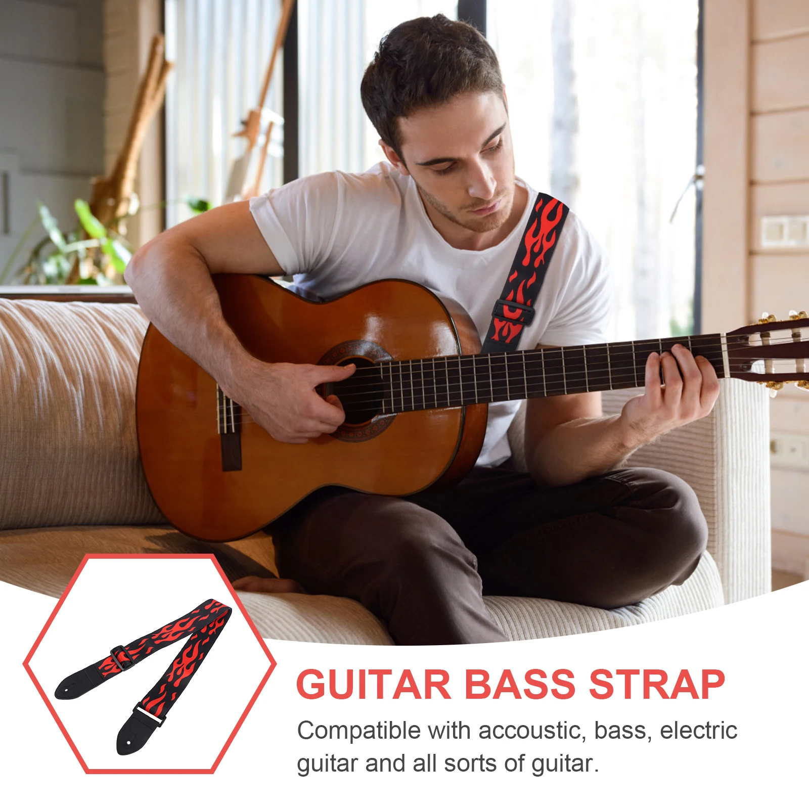 

Guitar Strap Durable Vibrant Colors Comfort Adjustable Length Electric Acoustic Bass Guitars Straps Shoulder Accessories