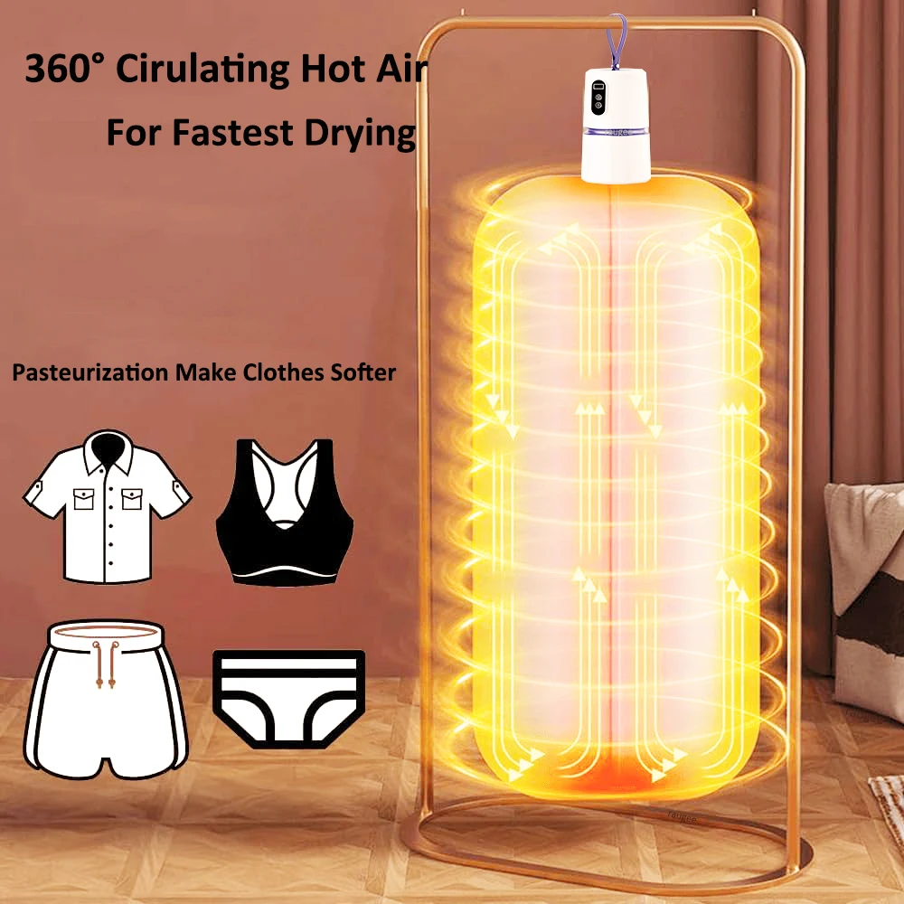 مجفف ملابس محمول، مجفف قماش كهربائي صغير قابل للطي للملابس الخفيفة، ملابس داخلية، مؤقت ملابس الأطفال، مجفف قماش للسفر