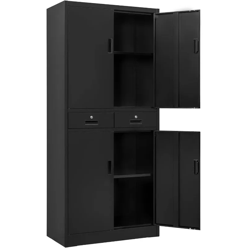 

71" Heavy-Duty Metal Storage Cabinet with 4 Locking Doors and 2 Drawers, Easy Assembly, Adjustable Shelves Steel Garage Storage
