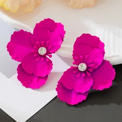 Stud Earrings For Women Exaggerated Enamel Flower Metal Symmetrical Ear Accessories Holiday Party Gift Fashion Jewelry CE225