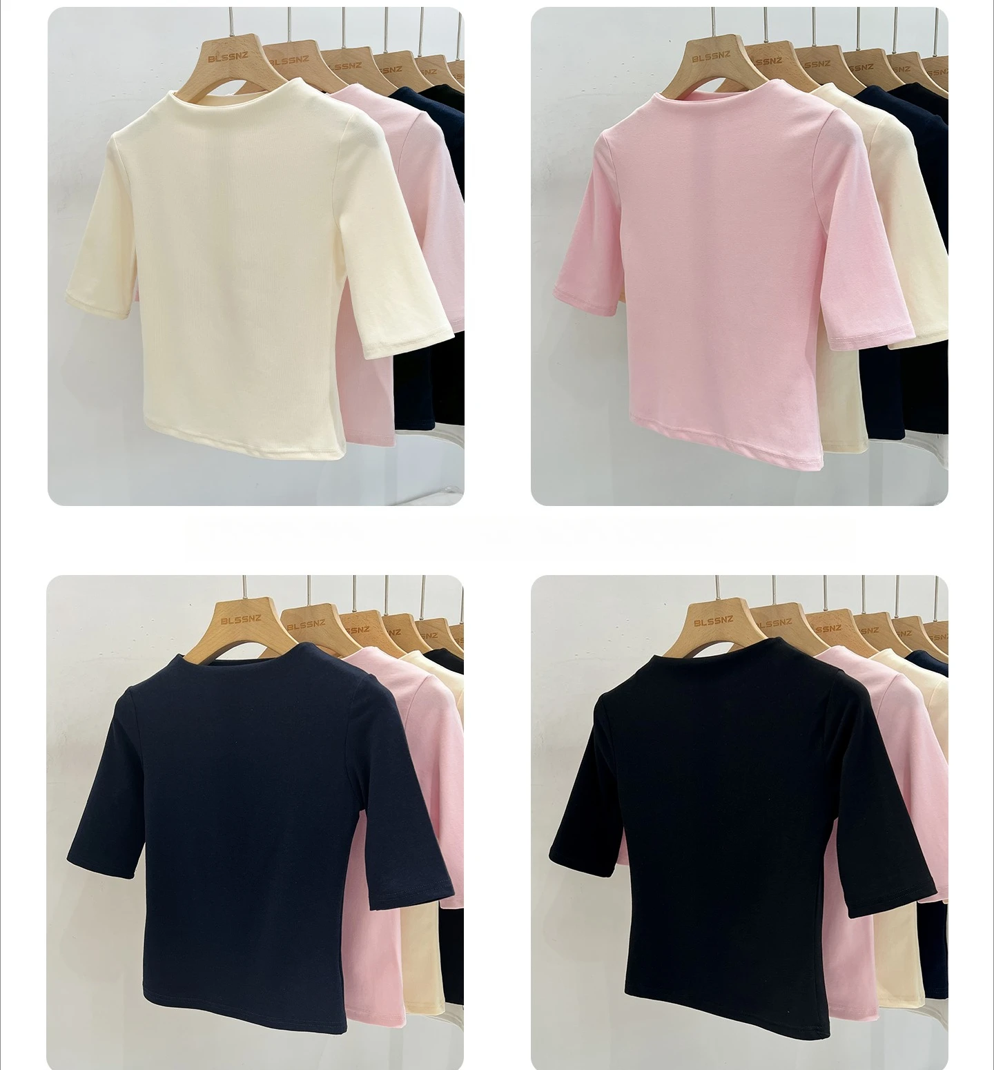 Zjaiss Sommer Damen T-Shirt Aprikose Stehkragen Kurzarm 2026 Frühling Minimalistisches Lässiges Vielseitiges Oberteil Einfarbiges Schlankes T-Shirt – Detail 3