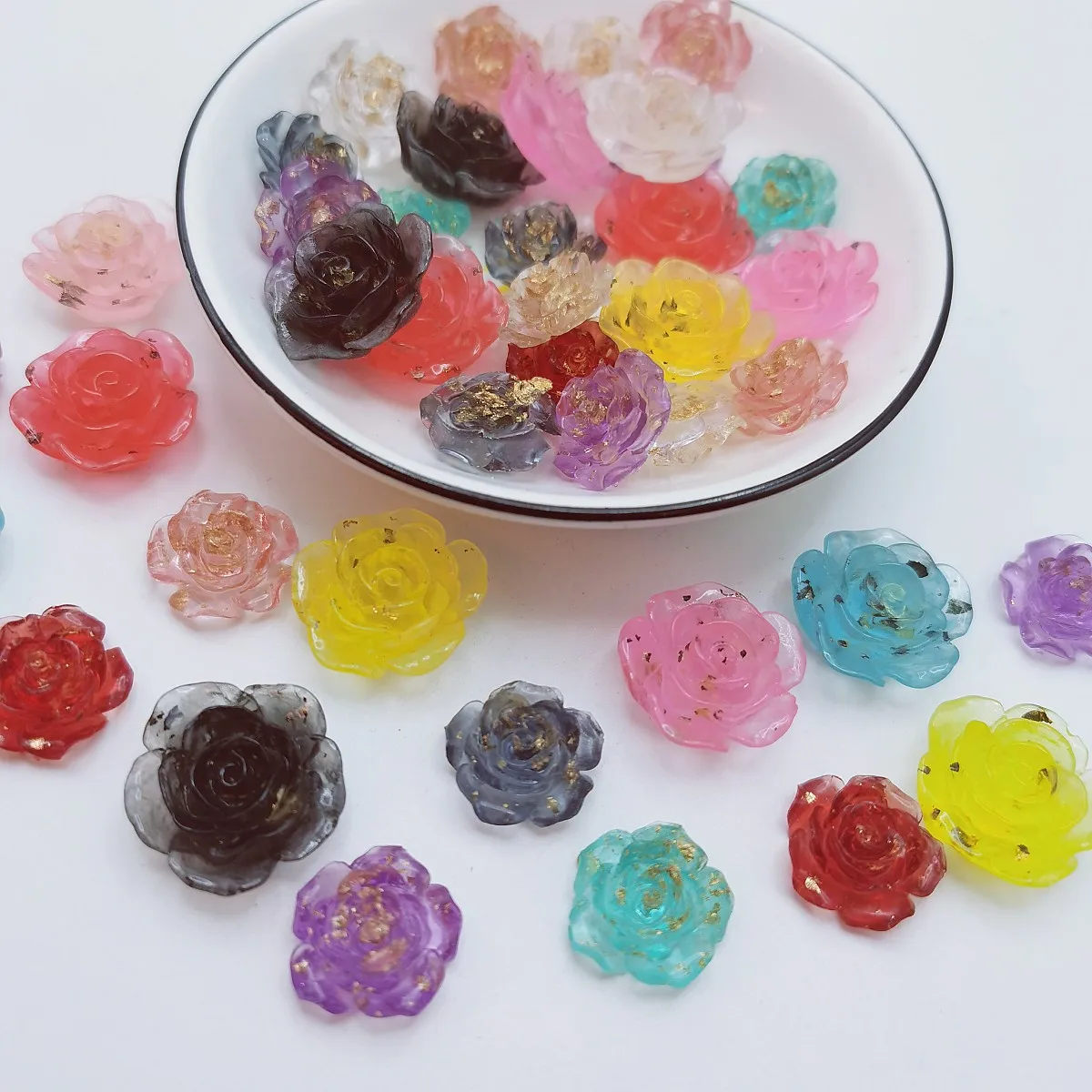 20pcs 23mm/18mm Crystal Gold Foil Resin Rose Camellia Flower Flatbacks Cabochons Embellishments DIY Decorations Scrapbook Crafts