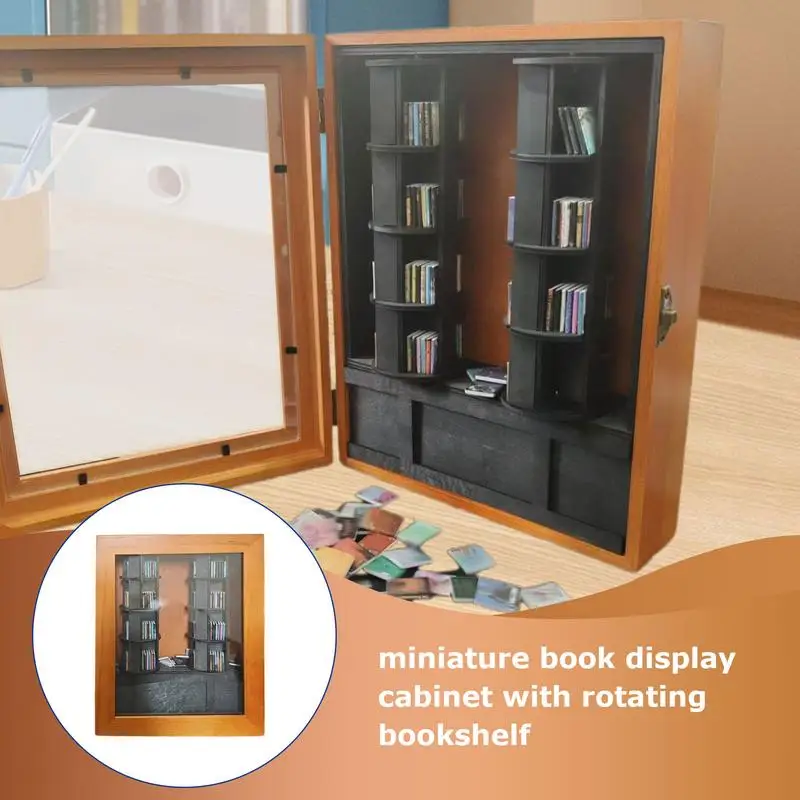 Miniature Bookshelf Wooden Book Nook Library Book Shelf Decor Miniature Reading Nook With Revolving Bookshelf For Women Men