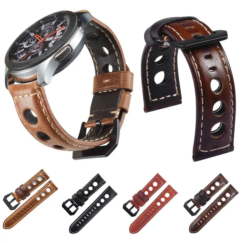 20mm 22mm 24mm Three-hole Breathable Genuine Leather Watch Band for Men Women