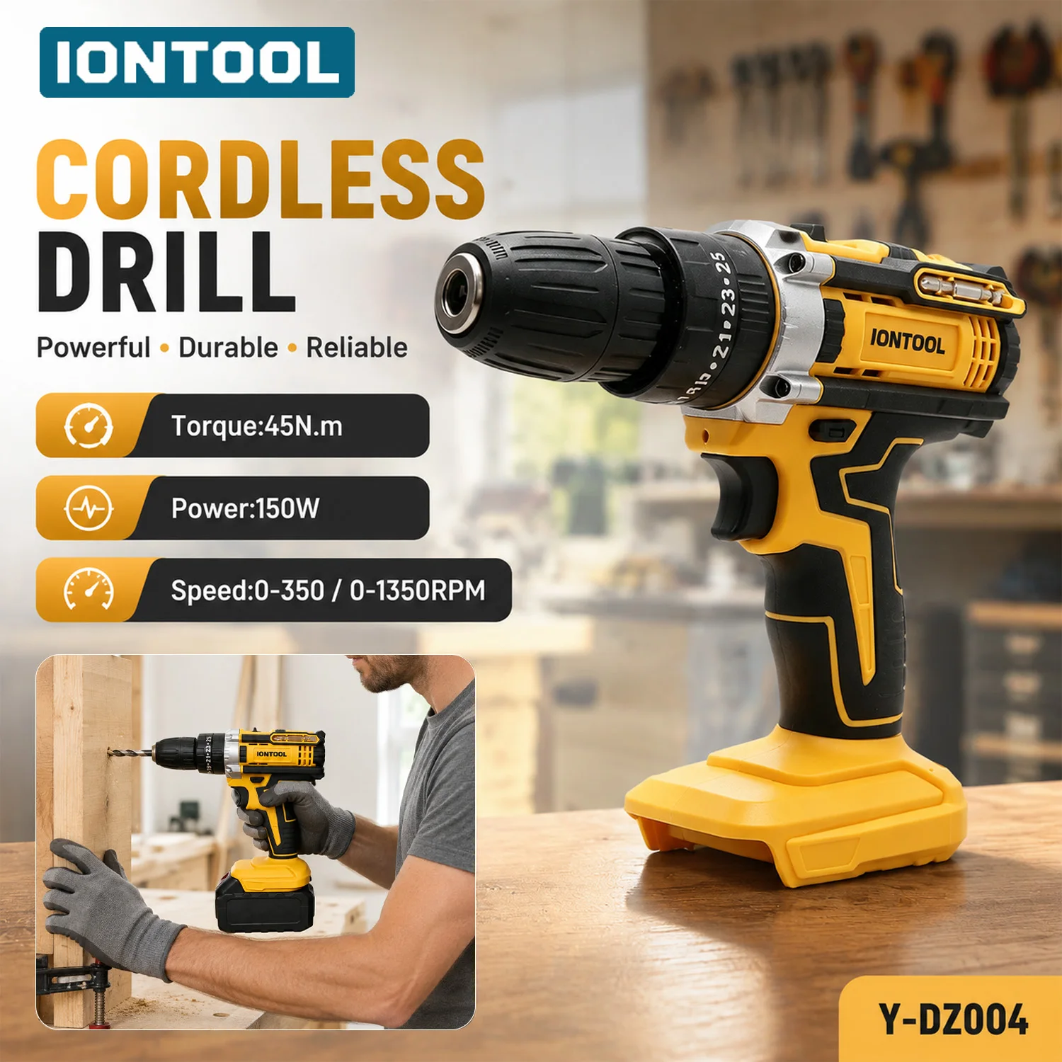 IONTOOL Brushless Electric Tool Variable Speed 150W Cordless Drill for Home Woodworking and Maintenance Tasks Tool Only