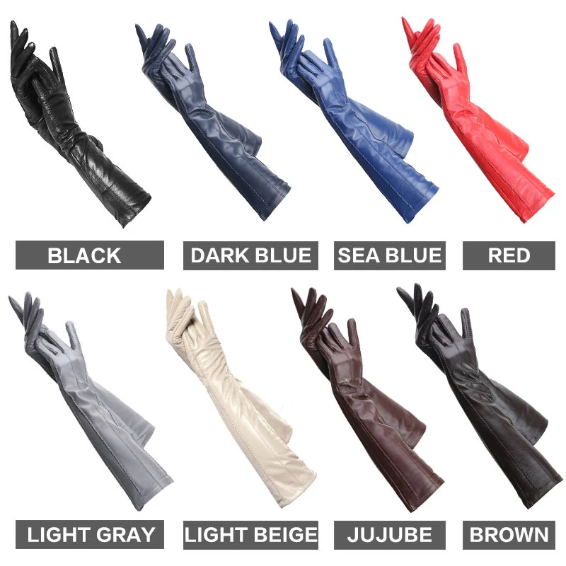 Guantes de cuero Multicolor para mujer, manoplas de piel de oveja de 50cm de largo, mantienen el calor, gloves-2226C de invierno