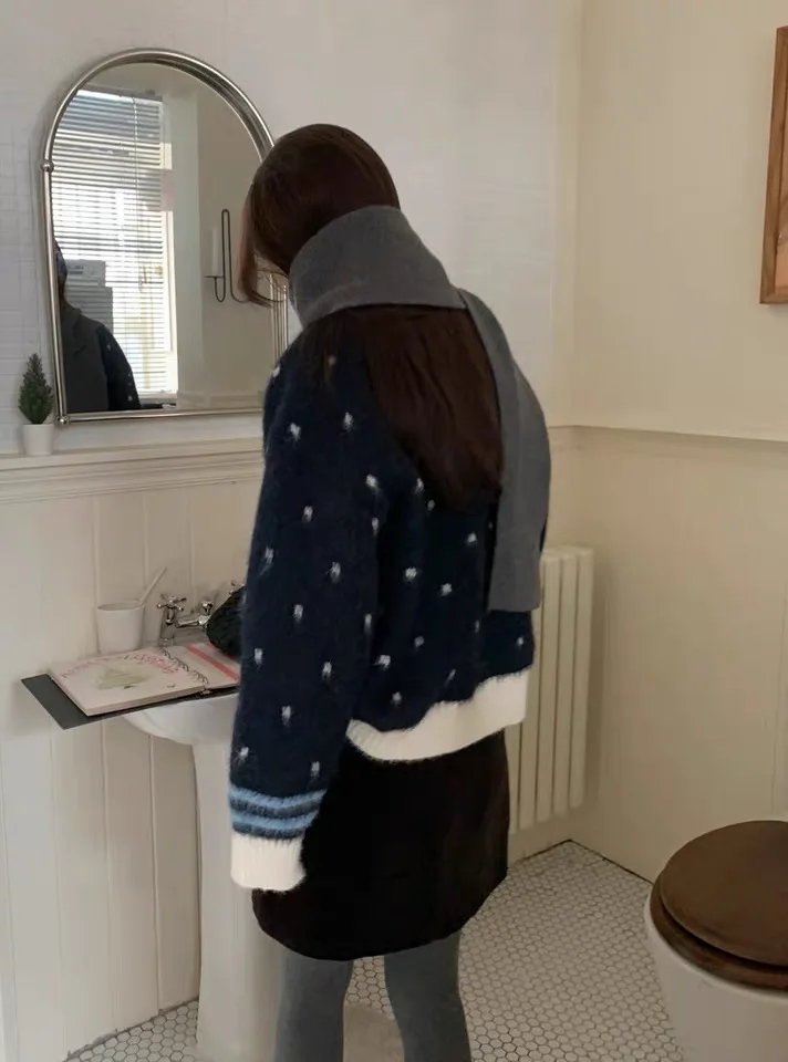 سستة محبوك سترة طوق معرض جزيرة عزر سترة مفتوحة فضفاضة لخريف شتاء المرأة Faion تريكو غير رسمي