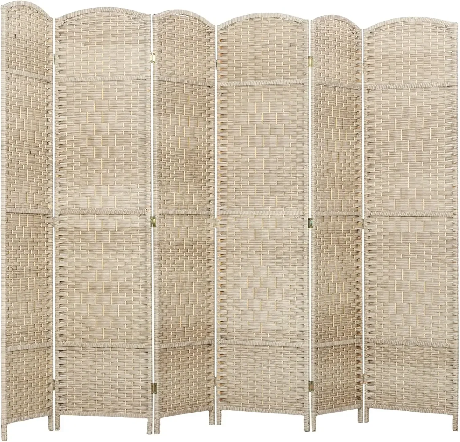 

6 Panel Room Divider, 6' Tall Folding Privacy Screen, Hand-Woven Freestanding Wall Partition for Home Office, Bedroom, Washed Oa