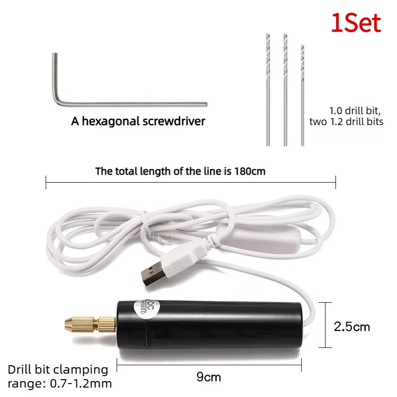 1Set USB Powered Mini Portable Electric Drill With 3 Drill Bits Stable Performance For DIY Craft Jewelry Resin Drilling.