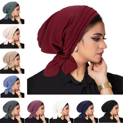 Pre-Tied Muslim Women Hijab Bonnet Pleated Ruffle Turban Chemo Cap Underscarf Hair Loss Hat Islamic Cancer Headwear Scarf Mujer