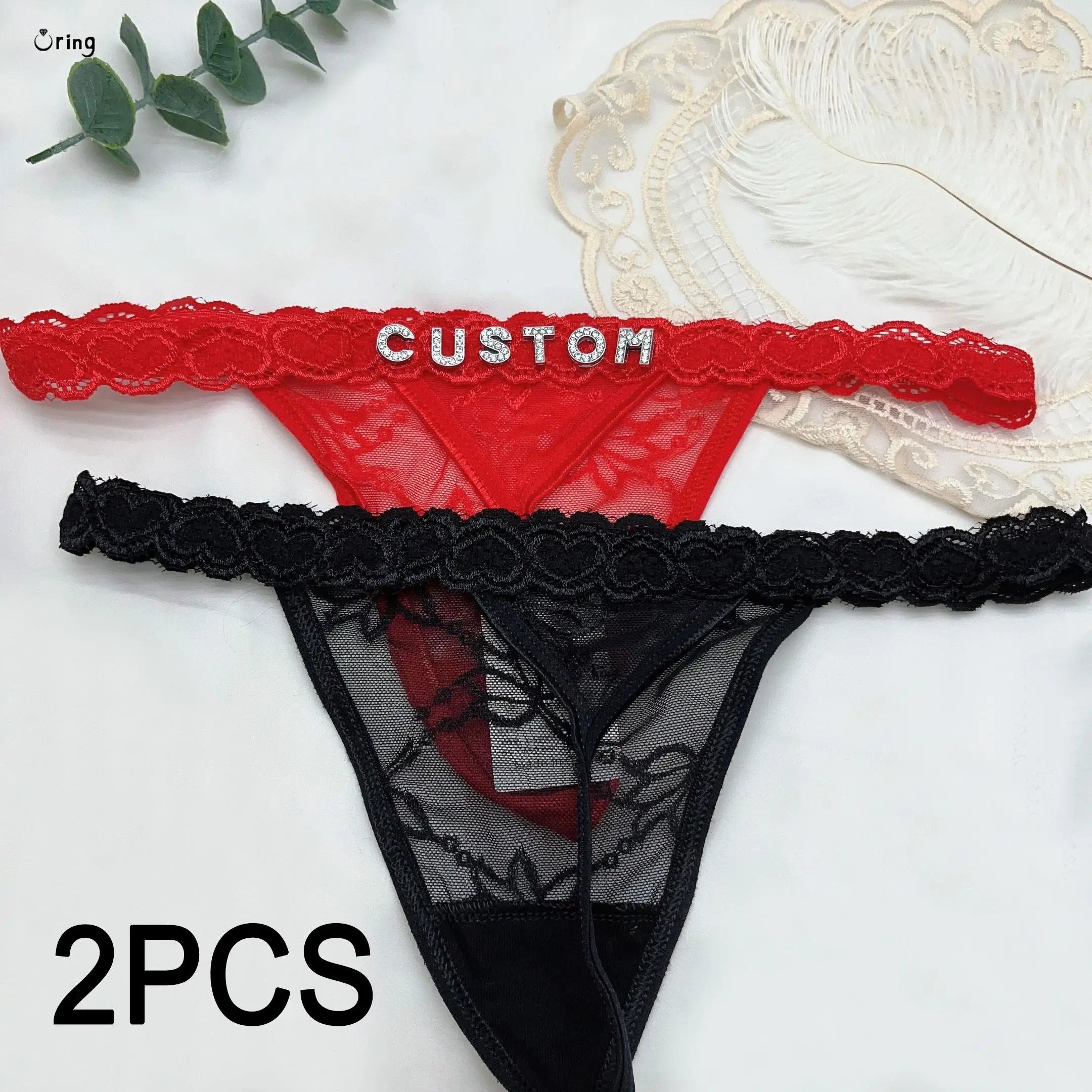 Thong With Custom Name 2Pc/set Rhinestone Letters Waist Chain For Women Sexy Girl Lace String Bikini Customize Briefs Girlfriend