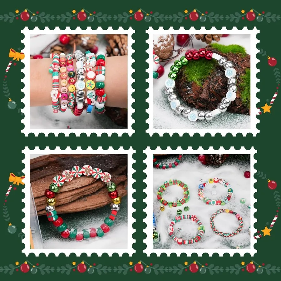 Gionlion عيد الميلاد الخرز سوار صنع عدة 800 قطعة بوليمر كلاي الخرز طقم مجوهرات للفتيات عطلة DIY الحرفية مع عيد الميلاد #3