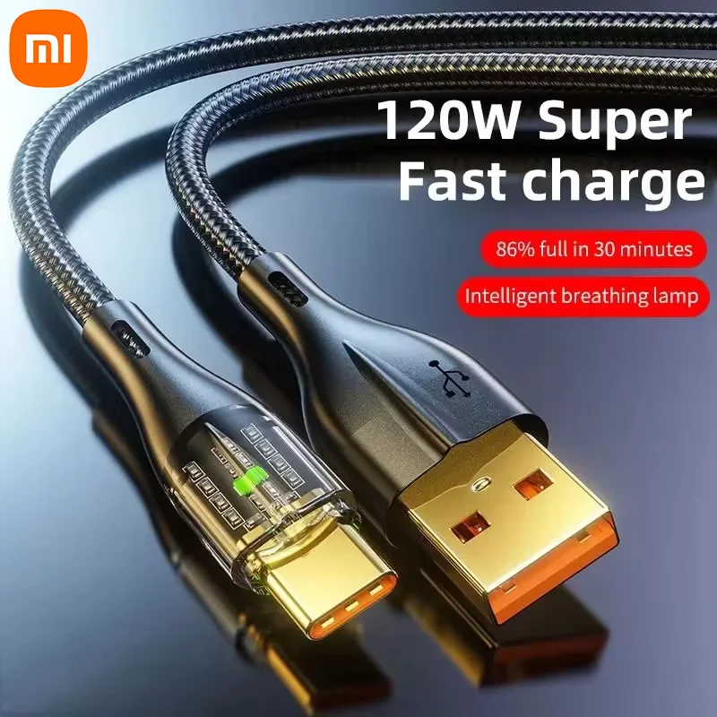 Xiaomi 120W Type-c Charger Cord 6A USB To Type C Cable Super Fast Charging Data Cord For Redmi Note 11 Samsung S21 S22 Huawei