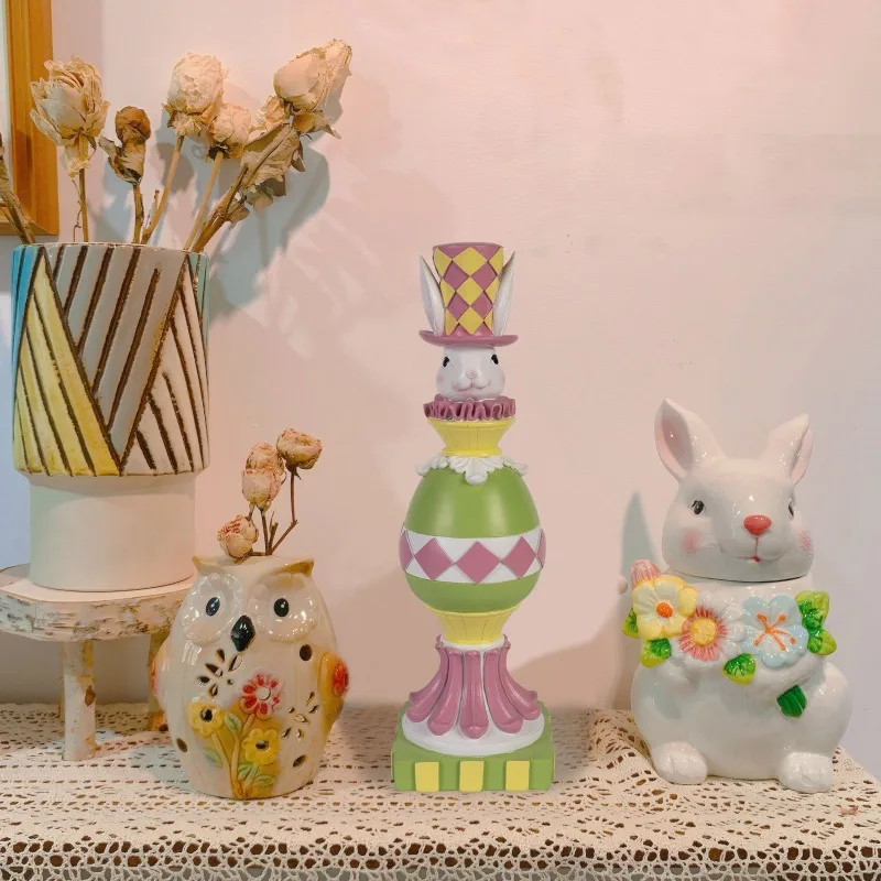 

Easter Bunny Decor Indoor, Resin Green and Pink Checkered Bunny Gift, Easter Rabbit Figurines Decoration for Home Table