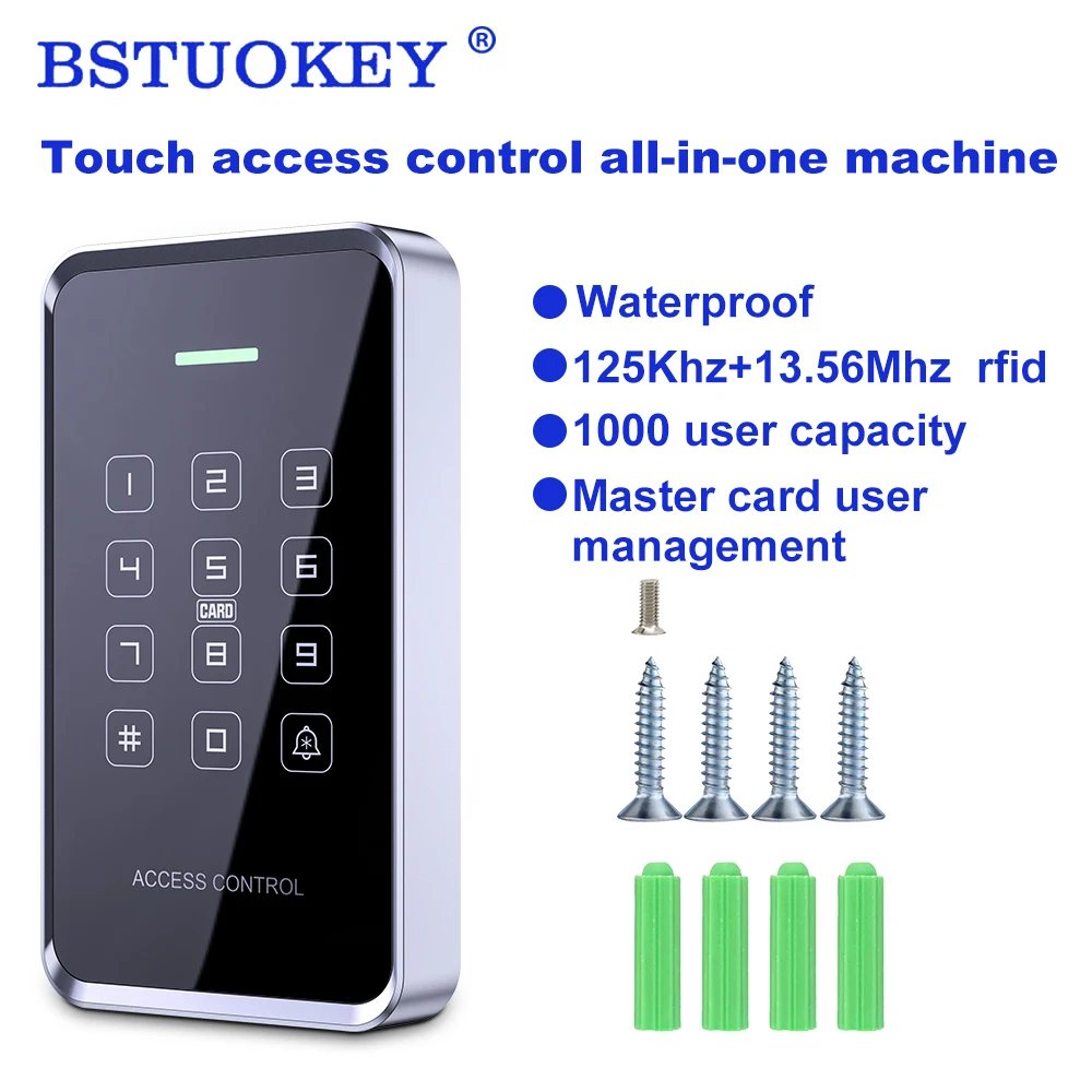 NFC Controle de Acesso Teclado, Retroiluminação, Toque, Dupla Freqüência, 125KHz, 13.56MHz, Cartão RFID, Abridor de Bloqueio de Porta, WG Saída,