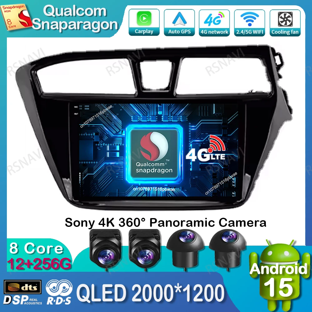 

Автомобильный радиоприемник Android 15 для Hyundai I20 LHD 2015 2016 2017, Viedo Player 5G WIFI, беспроводной Carplay Auto Qualcomm BT, стереонавигация