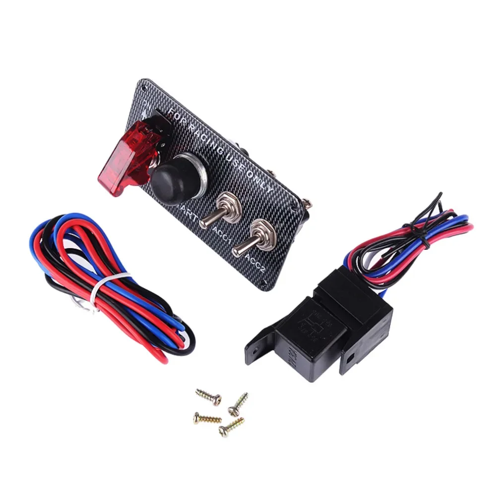 New High Quality Durable Racing Style Car 12V Ignition Switch Engine Start Push Button 3 Toggle Panel with Indicator Light DIY