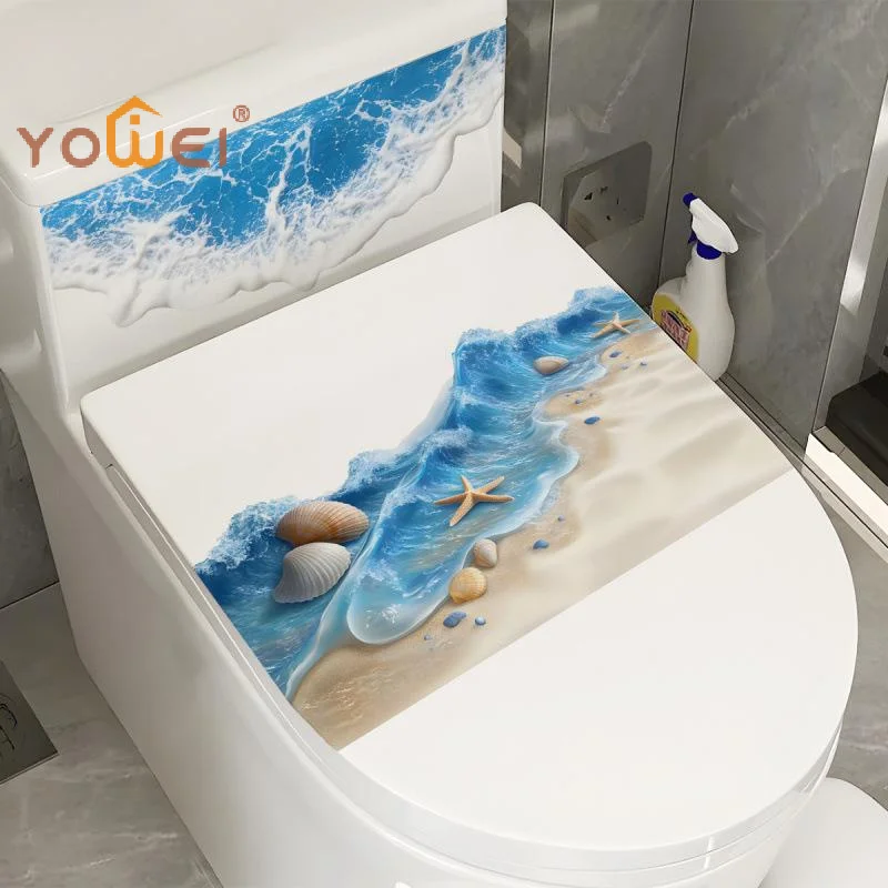 Latest Ocean Wave Toilet Sticker Bathroom Realistic Beach Floor Decal Waterproof Anti-Slip Removable Bathtub Seashore Decoration