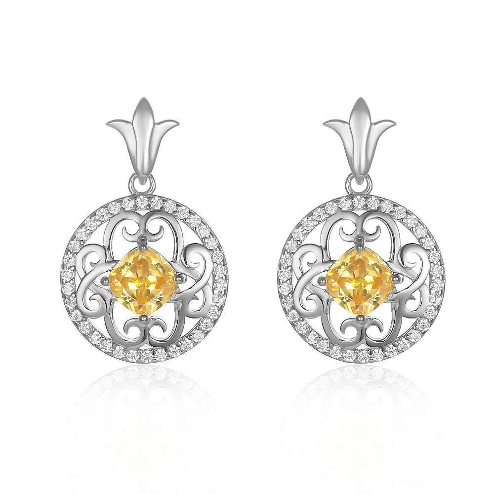 925 Silver Ladies Crystal Yellow Zircon Drop Earrings for Women 2023 Trending Original 18 K Gold Plated Wedding Fine Jewelry