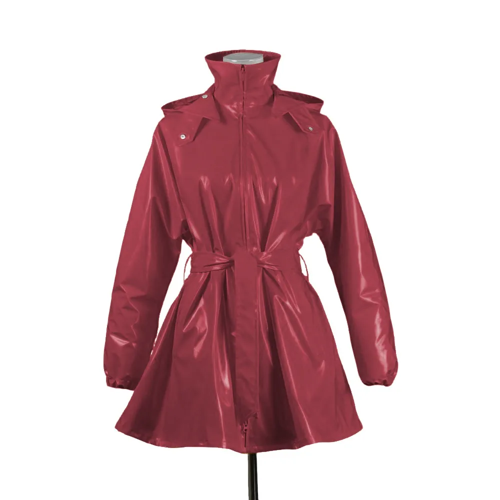 

Женские блестящие кожаные куртки с капюшоном из ПВХ больших размеров, пальто на молнии с воротником-стойкой и поясом, Тренч с длинными рукавами и мокрым эффектом, Клубная одежда