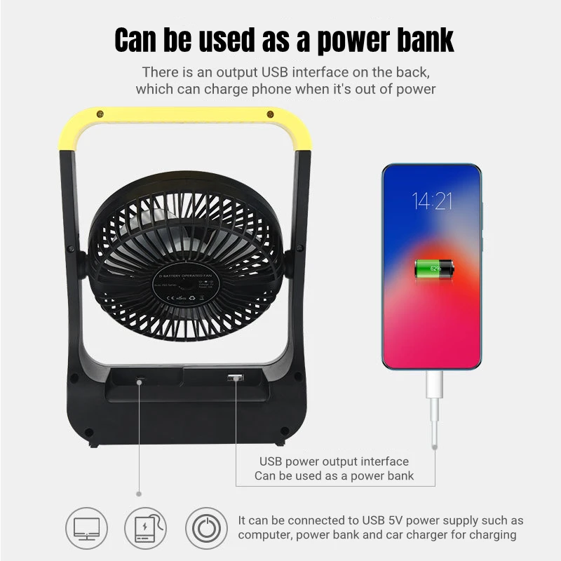 Viagem ao ar livre acampamento portátil ventilador de refrigeração ar usb de carregamento 20000mah bateria operado ventilador de mesa portátil sem fio elétrico