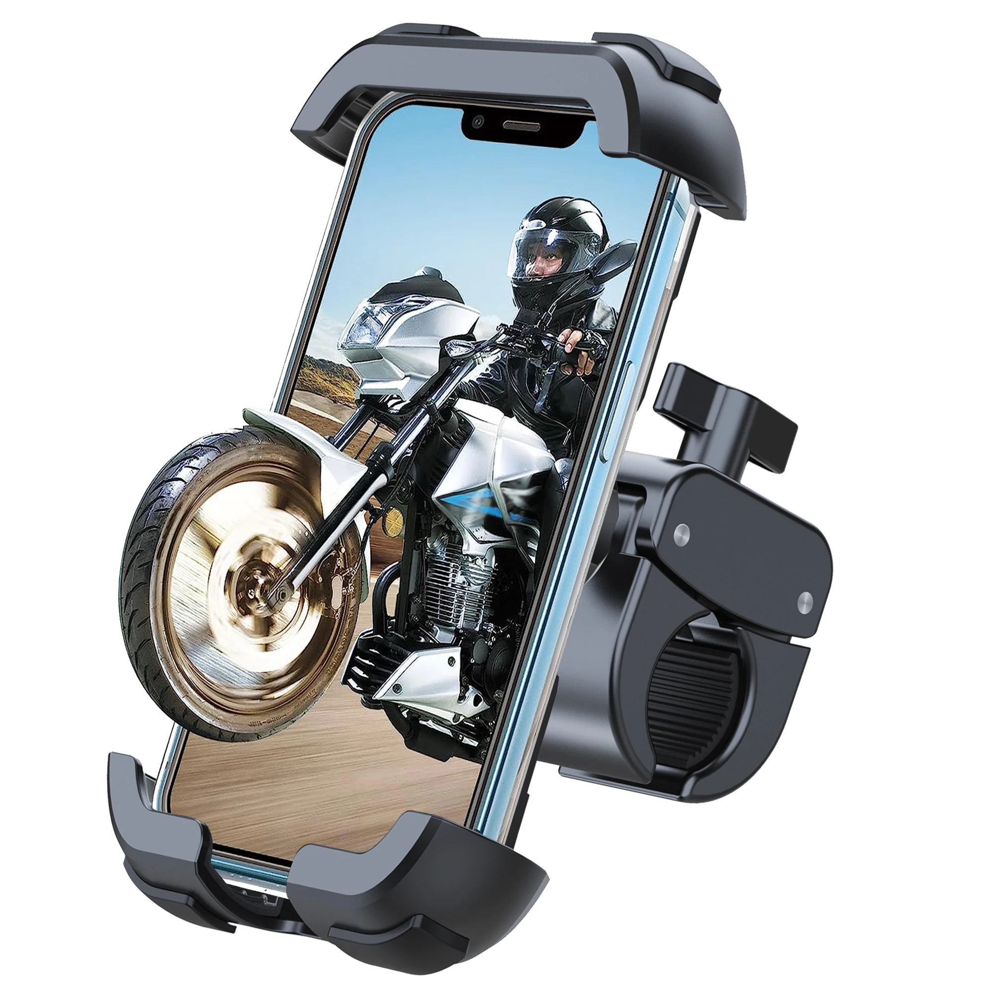 Motorcycle Phone Mount Holder，Bike Phone Holder, Motorcycle Handlebar Cell Phone Clamp,Compatible with iPhone 17 16 Pro Max