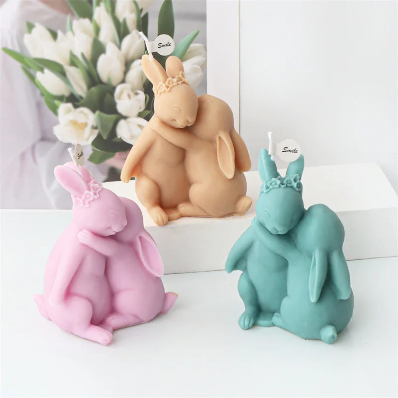 3D Cartoon Bunny Silicone Mold Handmade Rabbit Candle Plaster Soap Resin Mould for DIY Cake Decoration Chocolate Making Gifts