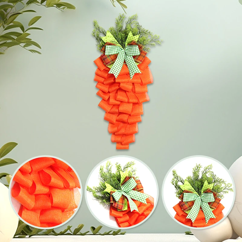 55cm Easter Carrot Teardrop Swag Orange Carrot Wreath With Bow And Eucalyptus Leaves Front Door Easter Swag For Inside Outside