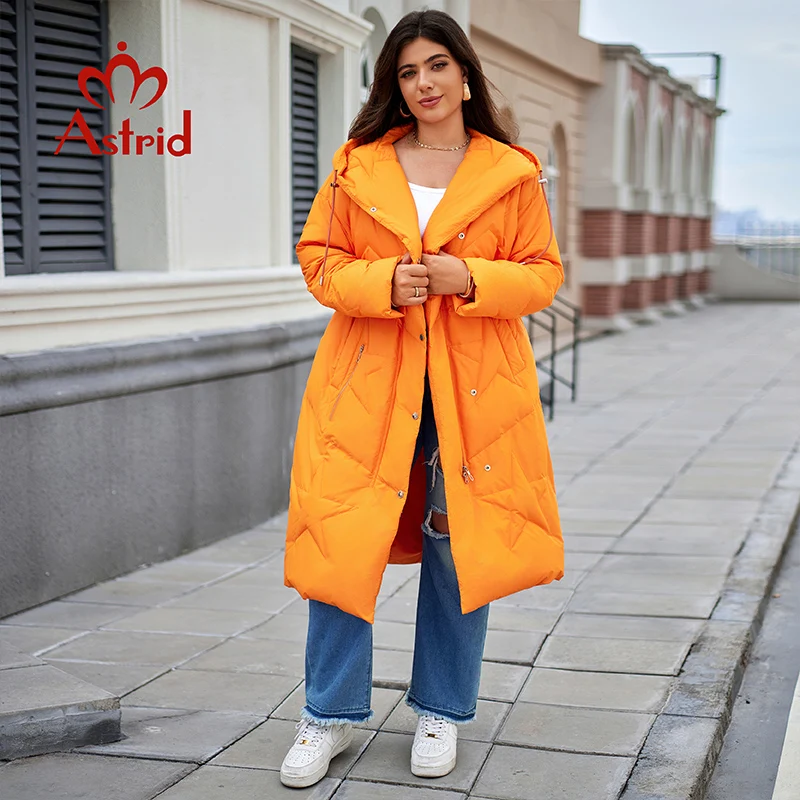 Astrid Fashion Women\'s Autumn Winter Parka Plus Size Woman Clothing Long Loose Padding Warm Hood Lady Quilted Jacket Coats Belt