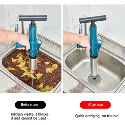 Air Power Drain Blaster Tools Stainless Steel Drain Plunger Dredge Universal High-pressure Accessories for Home Kitchen Sinks