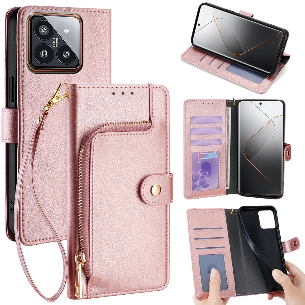 Zipper Flip Wallet Case For Vivo Y17S Y19 Y20i Y20S Y20T 2021 Y21S Y21A Y21T Y21E Y22S Y27S Y30G Y30i Y31 2021 Y31S Stander 4G