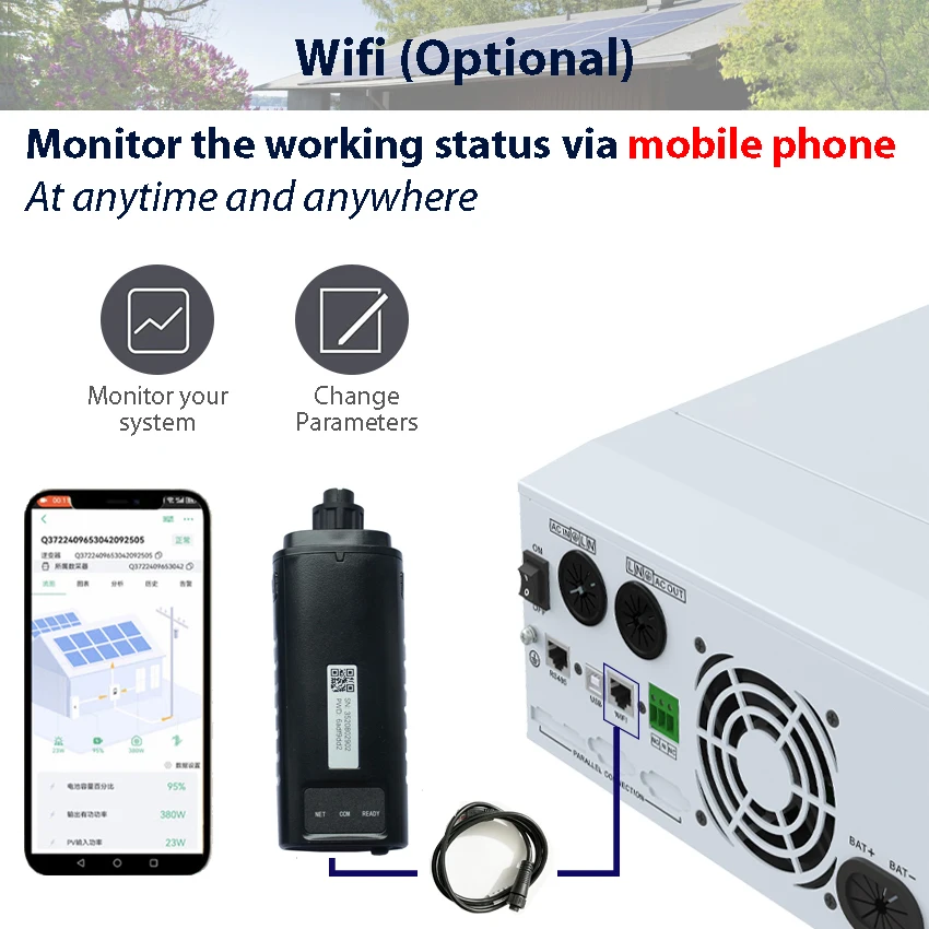 5500W Solar Hybrid Inverter 48V Battery Input to 220V 230V Built in 100A MPPT Controller Max 500V PV 60A AC Charge Current